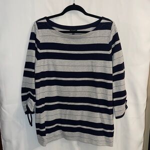 Talbots Navy and Gray Striped Long Sleeve Top